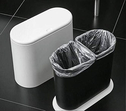 IEEK 12 Liter Rectangular Plastic Trash Can with Press Top Lid,White Modern Wastebasket Thin Trash Cans,3.2 Gallon Garbage Container Bin for Bathroom,Bedroom,Kitchen,Office and Powder Room