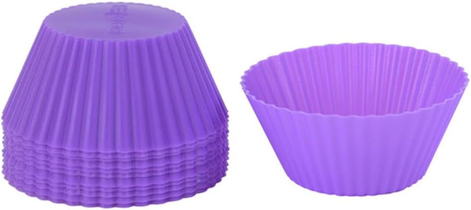 AKOAK Reusable Silicone Non-stick Baking Cups, Cake Molds, Kitchen Baking Cooking Accessories, DIY Cake Making Tools - Pack of 10 (Purple)