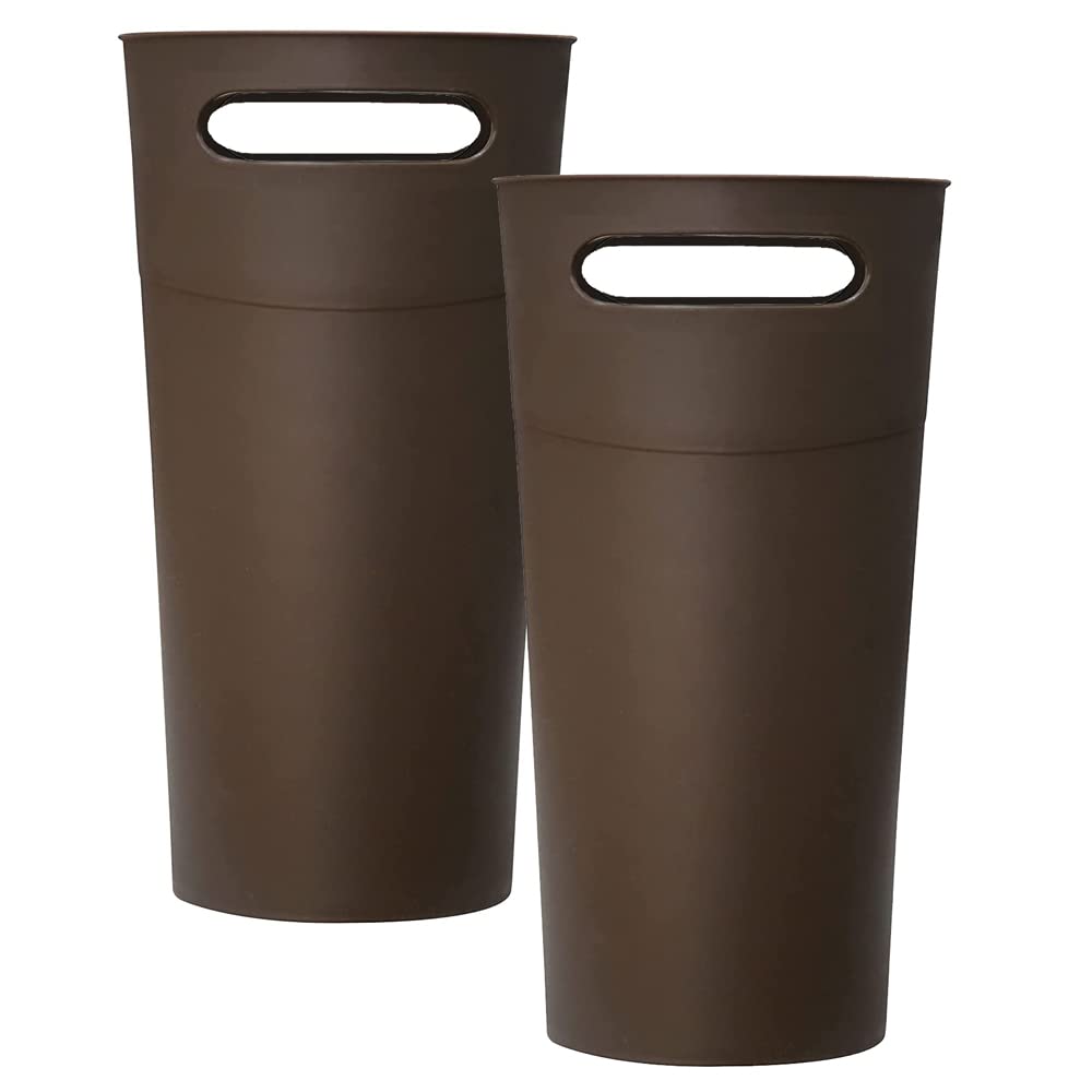 Small Trash Can Plastic Bathroom Wastebasket 3.2 Gallon Slim Garbage Container Bin with Handle for Home Kitchen Bathroom Bedroom Office, 2 Pack (Brown)