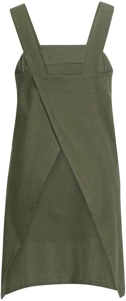 YESDOOD Cotton Linen Apron Cross Back Apron for Womens with Pockets Pinafore Dress for Baking Cooking