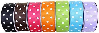 Grosgrain Ribbons 1 Inch Polka Dot Ribbon Set Swiss Dot Fabric Ribbon 35 Yards for Holiday Gift Wrap DIY Bow Hair Accessories Baby Shower Wedding Party Decoration (7 Color, 5 Yard Each)