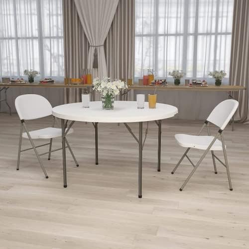 10 Pack! 48 Inches Round Heavy-Duty Granite White Plastic Folding Table, Kitchen Table Foldable Table Commercial Folding Table Picknick Table Bar Height Table Cover White Top Fold Up Table