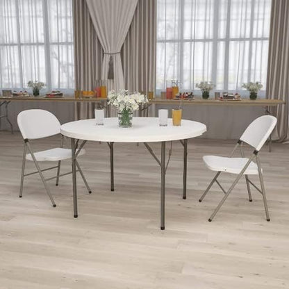 10 Pack! 48 Inches Round Heavy-Duty Granite White Plastic Folding Table, Kitchen Table Foldable Table Commercial Folding Table Picknick Table Bar Height Table Cover White Top Fold Up Table