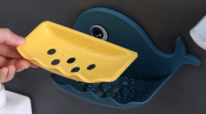 1 piece Children's soap Box, Suitable for Shower, Bathroom, Kitchen, Bathtub, Cartoon soap Box, no Need to Punch Installation (Deep Blue)