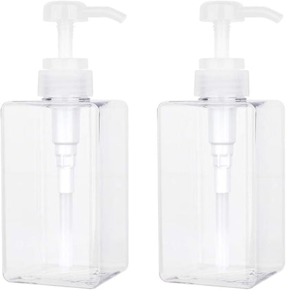 Pump Bottle, Refillable Plastic Empty Lotion Soap Dispenser Liquid Container for Bathroom Shampoo and Body Wash, 15oz/450ml Clear 2 Pack