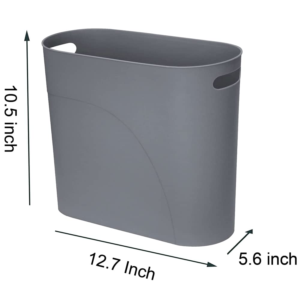 Small Trash Can Plastic Bathroom Wastebasket 3.2 Gallon Slim Garbage Container Bin with Handle for Home Kitchen Bathroom Bedroom Office, 2 Pack (Grey)