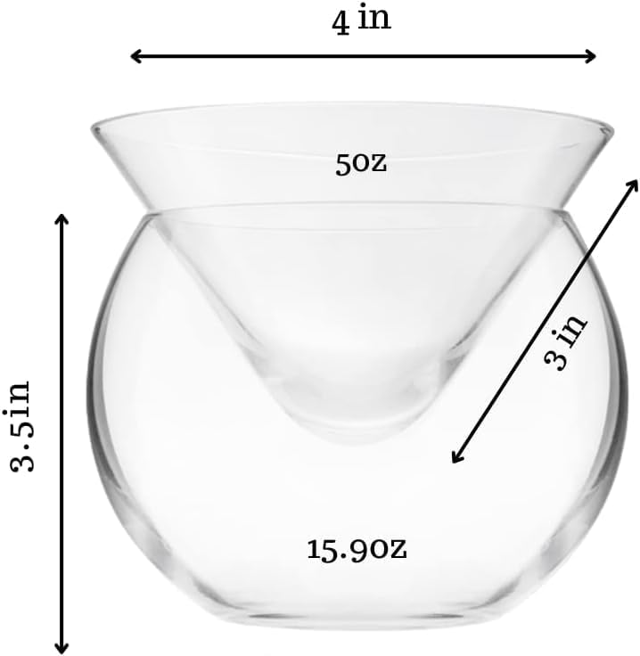 Lemonsoda Stemless Martini Glasses with Chiller - Set of 4 - Elegant Cocktail Glass Set with Server Bowl - Martini Gift Set for Margarita