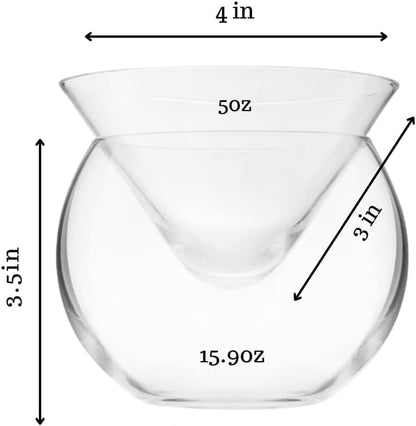 Lemonsoda Stemless Martini Glasses with Chiller - Set of 4 - Elegant Cocktail Glass Set with Server Bowl - Martini Gift Set for Margarita