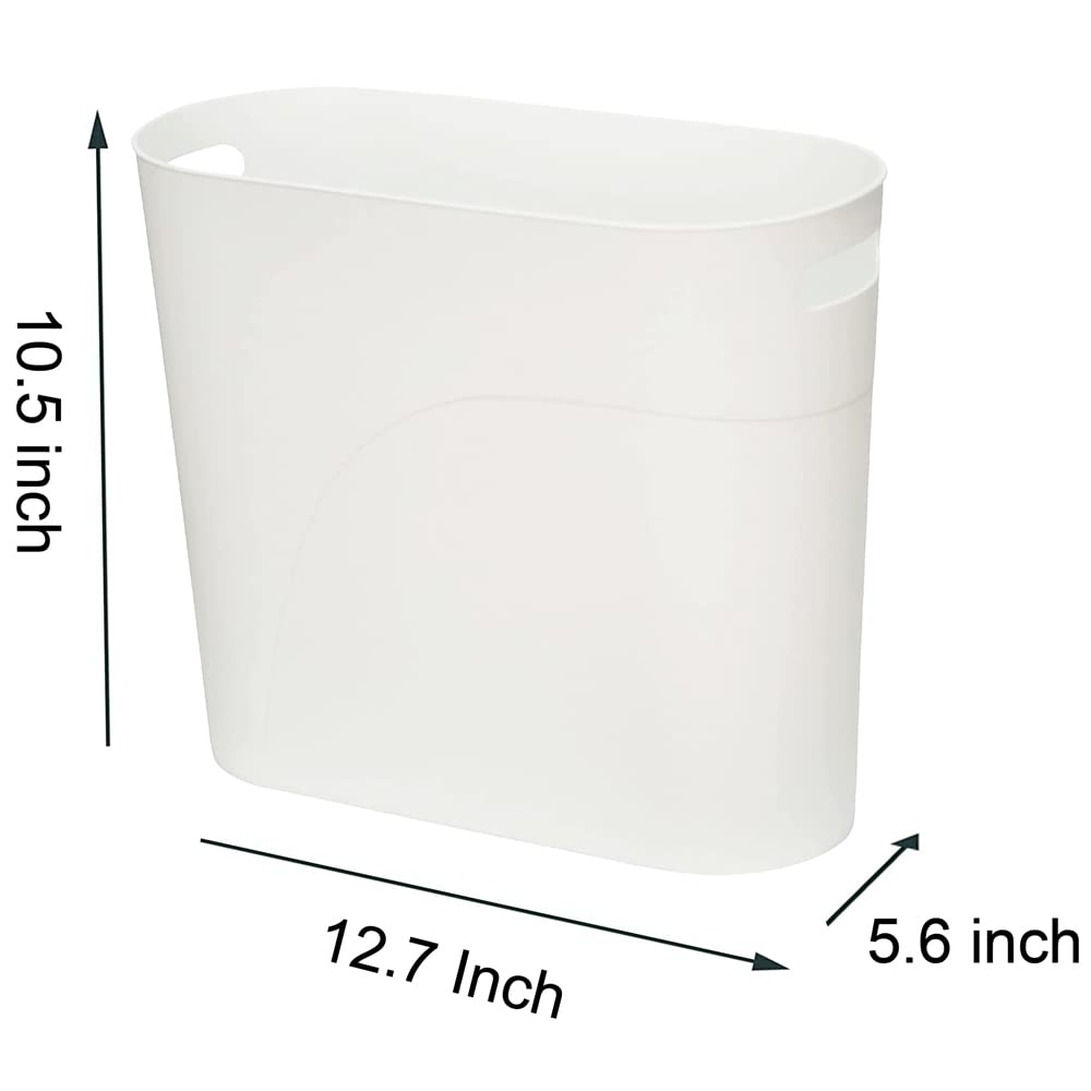 Small Trash Can Plastic Bathroom Wastebasket 3.2 Gallon Slim Garbage Container Bin with Handle for Home Kitchen Bathroom Bedroom Office, 2 Pack (White)