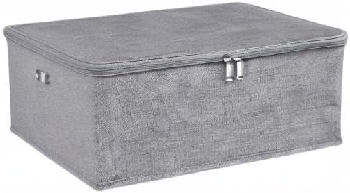 ANMINY 3PCS Storage Bins with Zipper Lids 13 Qt Lidded Fabric Storage Boxes Baskets Cubes with Handles Collapsible Washable Cotton Linen Closet Shelf Clothes Organizer Containers - Gray, Small