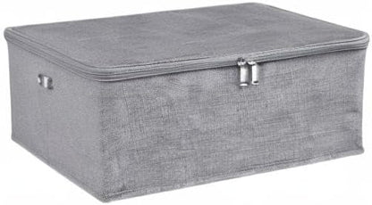 ANMINY 3PCS Storage Bins with Zipper Lids 13 Qt Lidded Fabric Storage Boxes Baskets Cubes with Handles Collapsible Washable Cotton Linen Closet Shelf Clothes Organizer Containers - Gray, Small