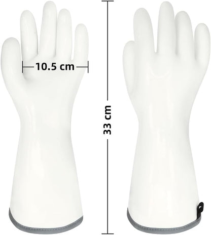 Silicone BBQ Gloves, Oven Gloves with Fingers 932°F Heat Resistant, Kitchen Waterproof Hot Proof Glove for Fryer, Smoker, Baking, Cooking (White, XL)