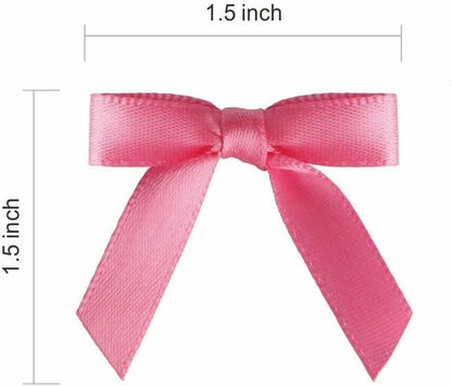 Meseey 100 Pcs 1.5 Inches Premade Craft Bows Self Adhesive Hot Pink Satin Ribbon Bows for Treat Bags Gift Wrapping Basket Wedding Baby Shower Brithday Party(Hot Pink)