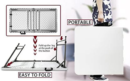 4FT Folding Table Height Adjustable Fold in Half Portable Utility Table with Handle, Lightweight Plastic HDPE Folding Table for Indoor Outdoor Picnic, Party, Camping Use (White)