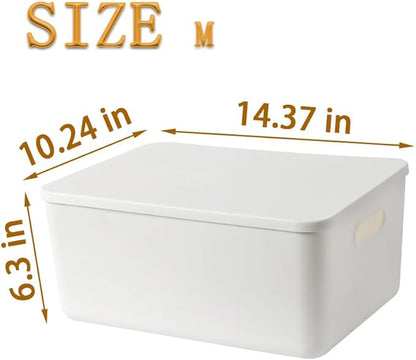 4 pack large plastic White storage bins with Lids, Toy Box Chest with Handle，Organizer Containers Baskets for Baby,Nursery，Shelves，Playroom, Bedroom，Office,Closet，home (White, 4M)