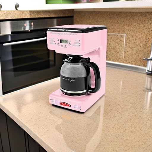 Nostalgia Retro 12-Cup Programmable Coffee Maker With LED Display, Automatic Shut-Off & Keep Warm, Pause-And-Serve Function, Pink
