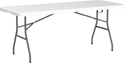 Goplus 6ft Folding Table, Indoor Outdoor Foldable Plastic Folding Tables, Heavy-Duty Rectangular Fold Up Table w/Handle, Portable Utility Card Table for Picnic, Party, Dining, Camping, Beach, White
