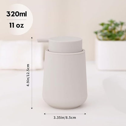 YAUKPH Matte Beige Liquid Hand Soap Dispenser Plastic 11 oz - Modern Minimalist Style for Bathroom & Kitchen Countertop Refillable