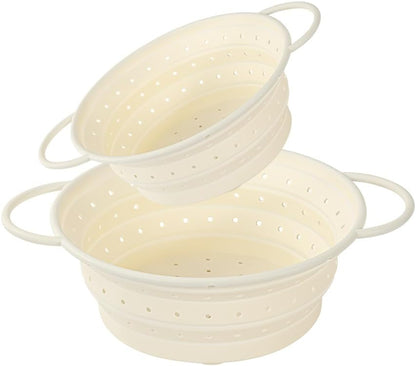 Strainers and Colanders, Silicone Collapsible Sink Collander, 13in, Strainers and Colanders for Kitchen, Large Drainer for Vegetable, Food, Pasta (White) (2)