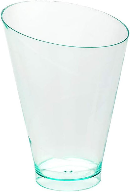 Restaurantware 7 Ounce Plastic Glasses 100 Round Incline Shooter Cups- Disposable Small Seagreen Plastic Round Bowls Unique Design For Soups