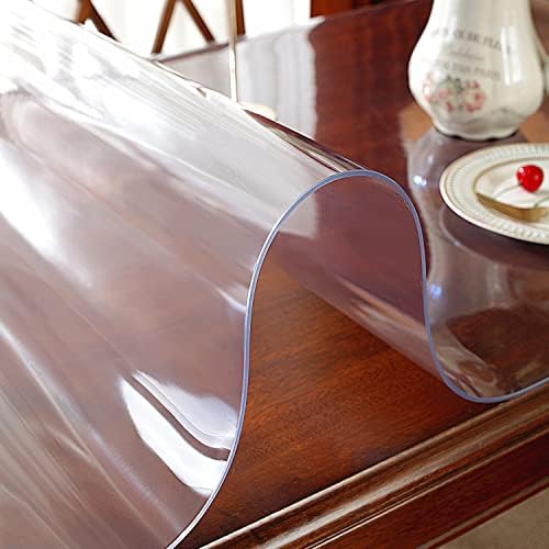 Clear Table Protector 27.6 x 55.1 Inch, 2mm Thick Plastic Table Cover, Waterproof PVC Clear Table Cover Protector, Desk Protector Mat, Writing Desk Pad for Desktop, Coffee & Dining Room Table