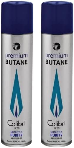 Colibri Premium Butane Fuel - Torch Replacement Canisters, 99.999% Pure Refill Fluid, 90ml (3.04fl oz) Cans, Pack of 2