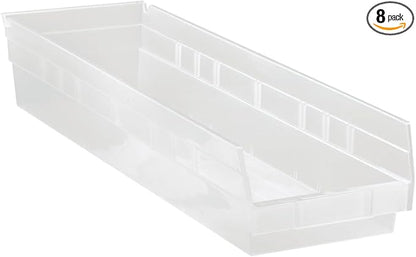 Quantum Storage QSB106 Hanging Plastic Shelf Bin Storage Containers - 23-5/8" x 6-5/8" x 4" - 8 Pack