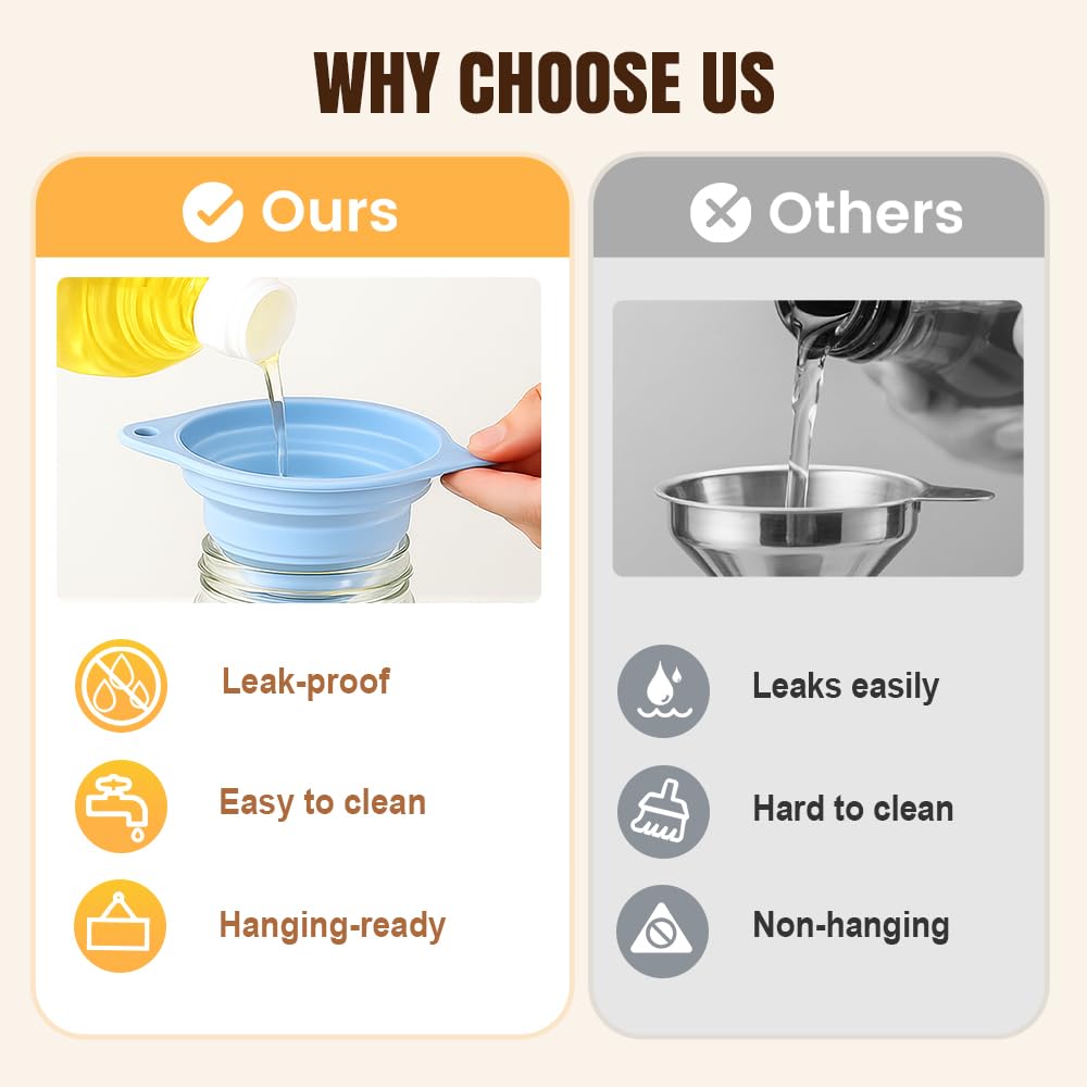 Kitchen Funnel Set, Silicone Collapsible Funnels for Kitchen Use Filling Bottles, Mini Funnels for Filling Small and Regular Water Bottles, Easy Pouring Tools for Kitchen Use and Refilling Bottles