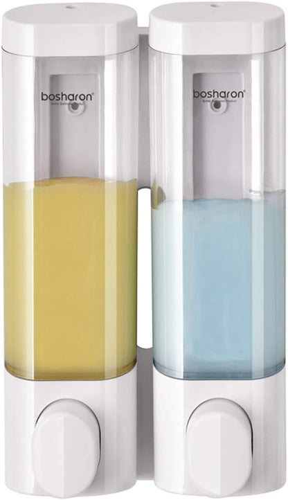 Soap Dispenser Shampoo Shower Dispenser Wall Mount 300mlx2 for Bathroom Hotel (Transparent & White)