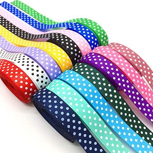 Grosgrain Ribbons 3/8 Inch Polka Dot Ribbon Multi Color Fabric Ribbon 40 Yards for Gift Wrapping Holiday Wedding Party Decoration DIY Bow Hair Accessories Total 8 Colors