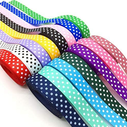Grosgrain Ribbons 3/8 Inch Polka Dot Ribbon Multi Color Fabric Ribbon 40 Yards for Gift Wrapping Holiday Wedding Party Decoration DIY Bow Hair Accessories Total 8 Colors