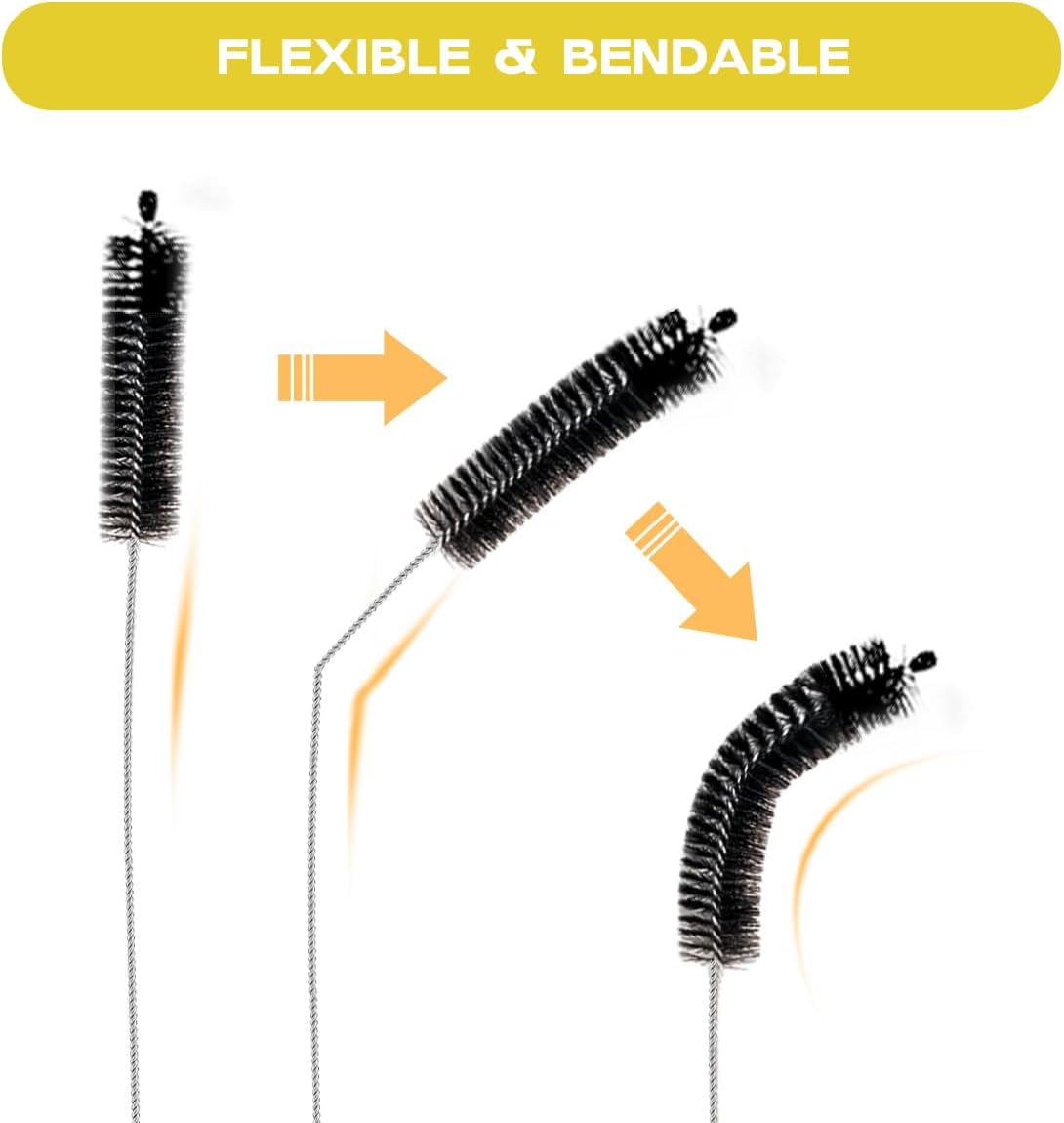 Straw Cleaner Brush Set,6 Piece Long Drinking Straws Cleaning Brush Pipe Tube Tiny Brushes 10-inch,Black