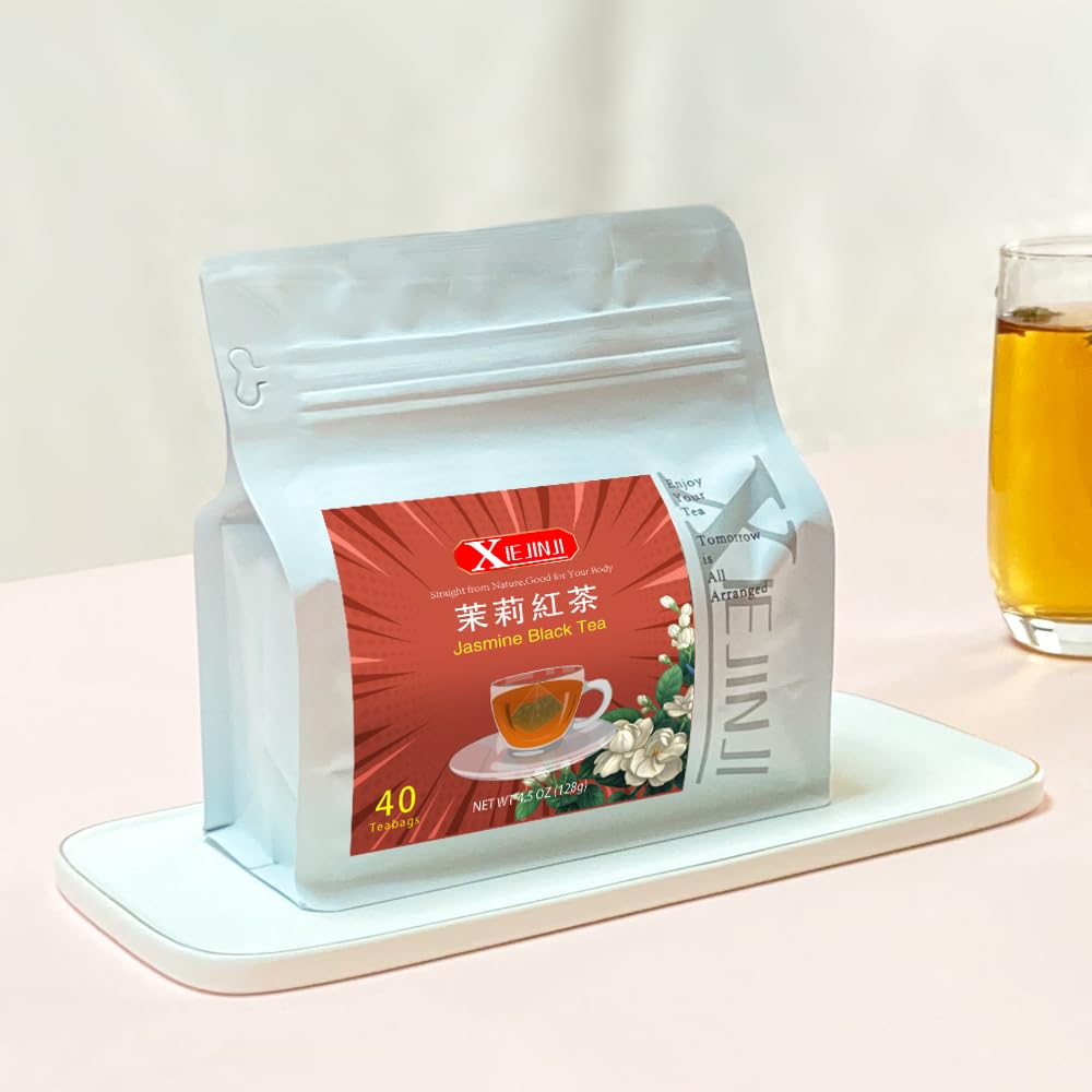 Xiejinji Jasmine Black Tea - 40 Count, Special Blend Black Tea with Jasmine, Fragrant Floral Aroma, Eco-Conscious Tea Bags, 4.5 Oz