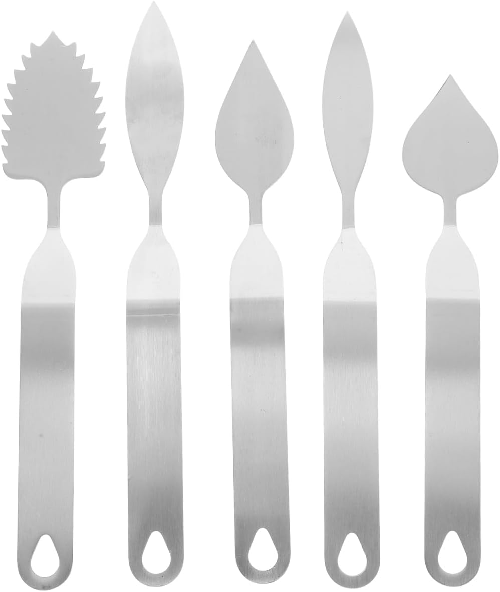 Pretyzoom Cake Cream Spatula, 5 Shapes Stainless Steel Frosting Baking Tool, Icing Oil Painting Spatula, Cake Decorating Tool