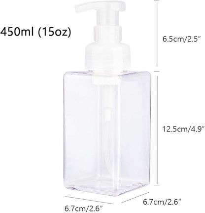 UUJOLY Foaming Soap Dispenser, 450ml (15oz) Refillable Pump Bottle Plastic for Liquid Soap, Shampoo, Body Wash (2 Pcs) (Clear)