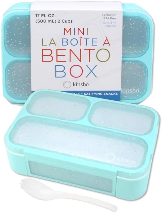 kinsho Glitter Bento Snack Containers with Lids, Mini Bento-box Lunch-Box for Toddler Daycare and Small Kids, Travel Meal Container