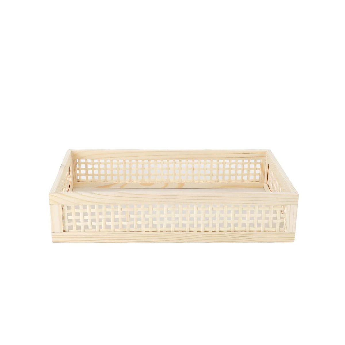 Yahuan Rectangular Wooden Bamboo Serving Tray with Handles, Handwoven Rattan Decorative Display Serving Platters
