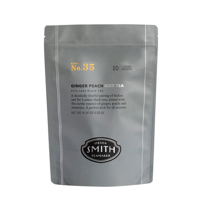 Steven Smith Teamaker Ginger Peach Iced Tea No. 35 Refreshing, Caffeinated, Sugar-Free, Sustainably Grown, Full Leaf Black Iced Tea Bags, 10 Count