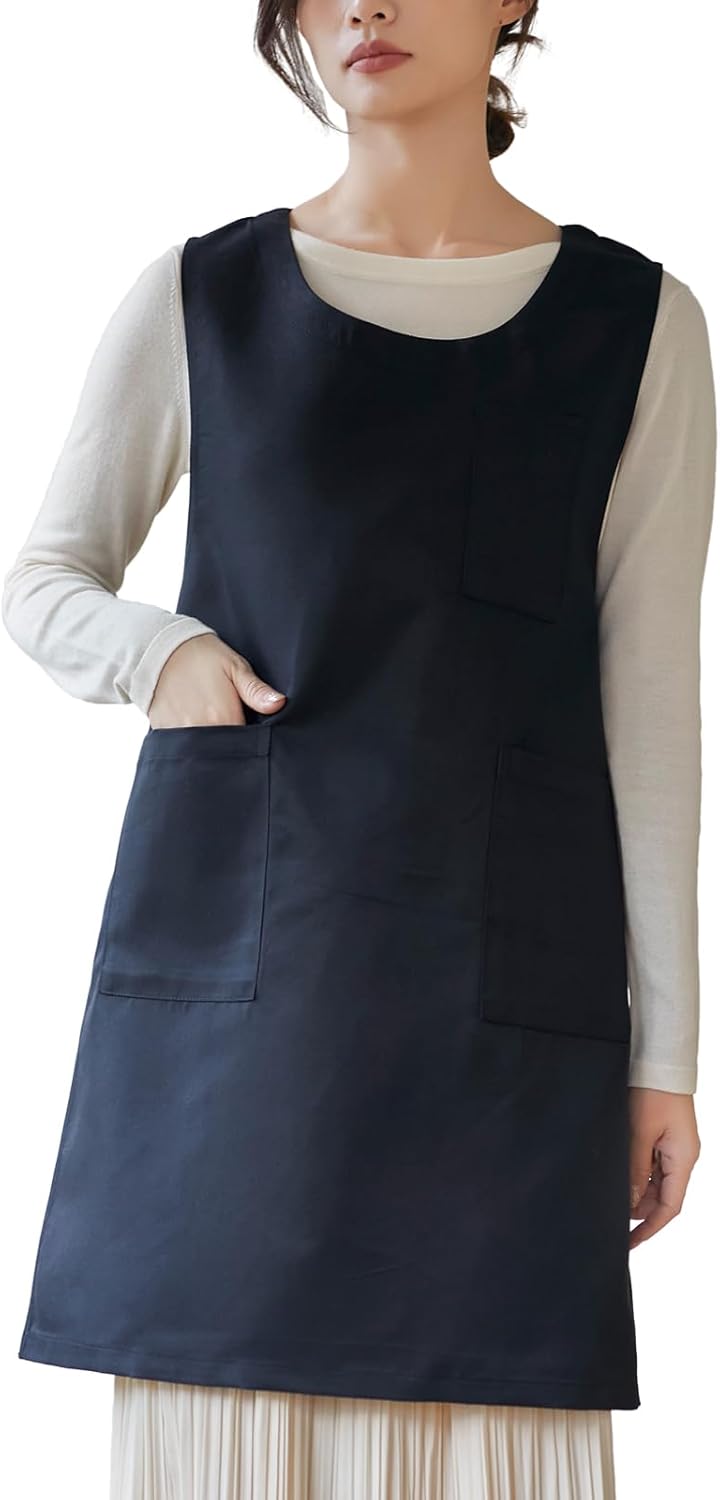 Women Cobbler Apron Japanese Style Aprons with 3 Pockets for Work Chef Kitchen