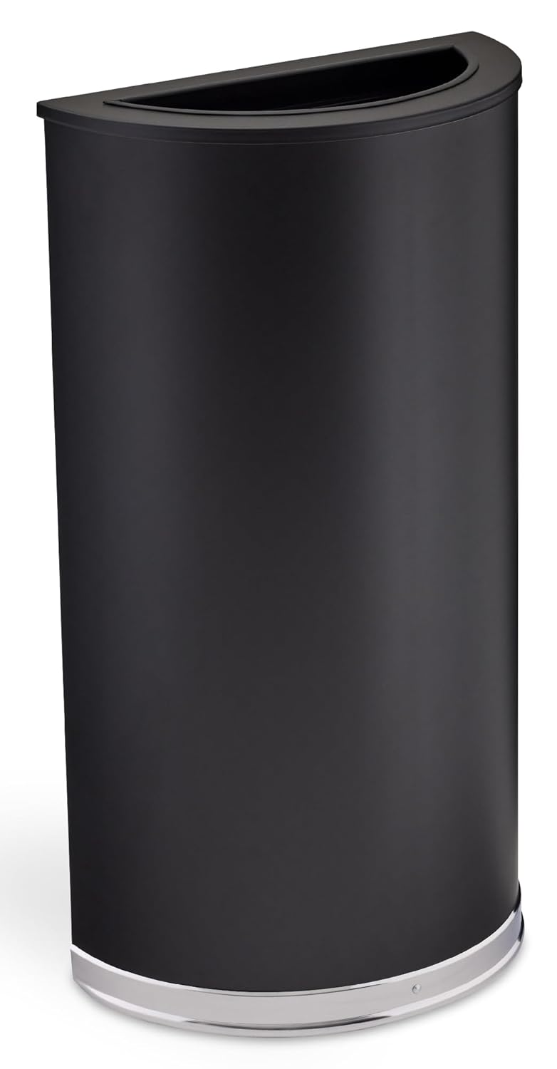 Safco Trash Can, 15 Gallon Garbage Bin with Dual Trash and Recycling Lids, Half Round, Black