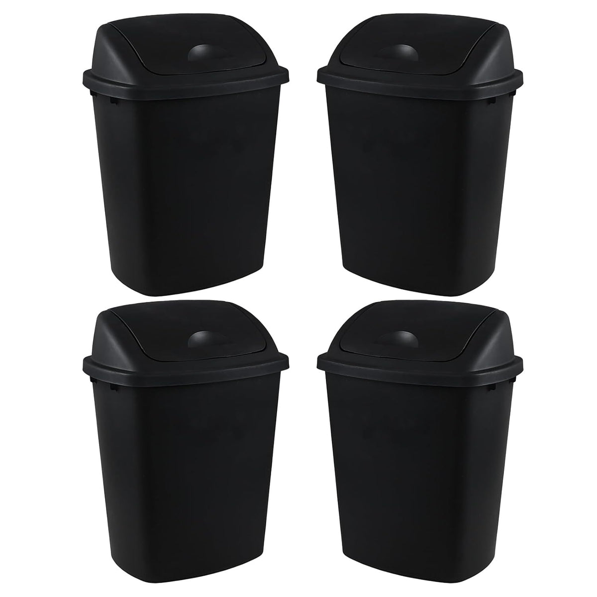 10 Gallon Plastic Swing Top Trash Cans, 4-Pack Garbage Cans with Swing Top Lid, Black