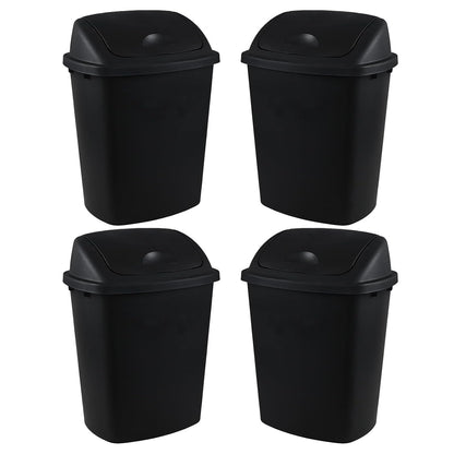 10 Gallon Plastic Swing Top Trash Cans, 4-Pack Garbage Cans with Swing Top Lid, Black