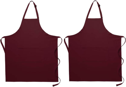 Pomp 2 Pack Premium Bib Aprons | Adjustable Neck + 2 Pockets | Water + Oil Resistance | Men & Women's Kitchen Cooking Aprons