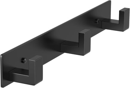 PMMASTO Coat Rack Wall Mount, Coat Hooks Wall Hooks for Hanging, Stainless Steel Coat Hanger Towel Hooks for Bathrooms, Coat Rack Hat Rack (Black 3 Hooks, 1 Pack)