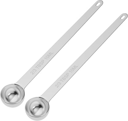 2PCS 2/3Tbsp(2tsp, 10ml) Extra Long Handle Measuring Spoon, Single Stainless Steel Individual Measure Scoop Only