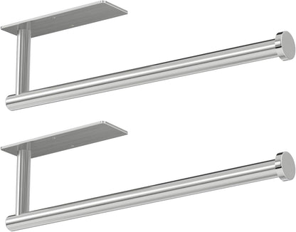 Paper Towel Holder - Self-Adhesive or Drilling, Brushed Nickel Wall Mounted Rack - SUS304 Stainless Steel Kitchen Roll Holder Under Cabinet (2 Pack)