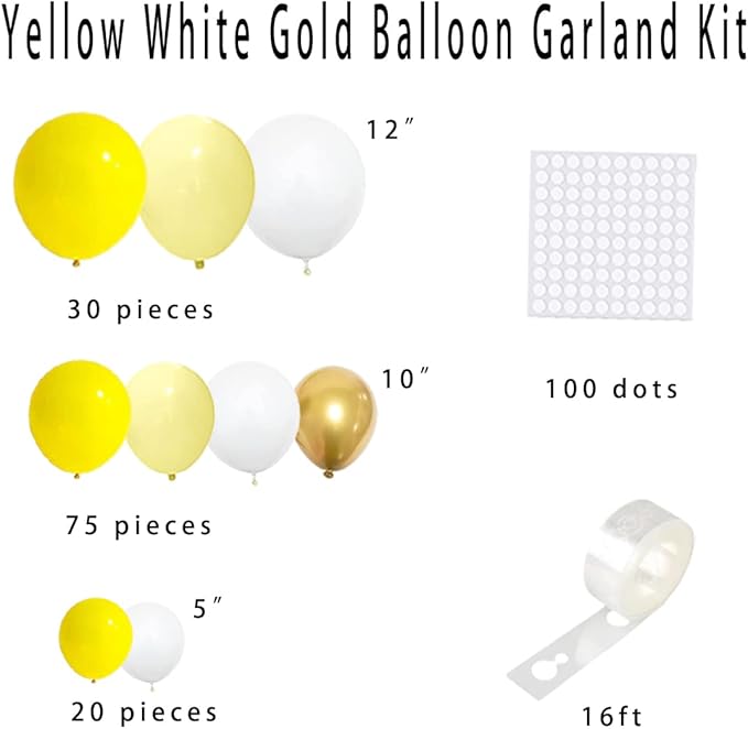 Pastel Yellow White Balloon Garland Arch Kit - Metallic Gold Balloons, Lemon Yellow Balloons for Sunshine Honey Bee Sunflower Birthday Baby Shower Wedding Party Decorations