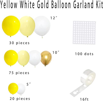 Pastel Yellow White Balloon Garland Arch Kit - Metallic Gold Balloons, Lemon Yellow Balloons for Sunshine Honey Bee Sunflower Birthday Baby Shower Wedding Party Decorations