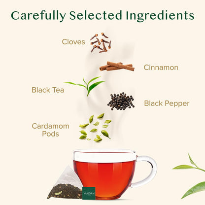Vahdam, India's Original Masala Chai Tea Bags (100 Count) No Added Flavoring, Blended w/Exotic Spices, Whole Leaf Tea Bags, Resealable Ziplock Pouch