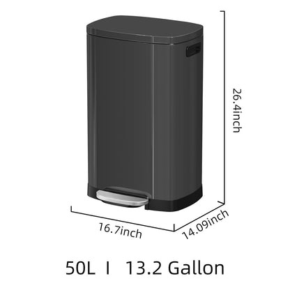 13 Gallon Trash Can with Lid, 50L Fingerprint Proof Stainless Steel Kitchen Trash Can with Removable Inner Bucket and Lid Soft Close, Pedal Rubbish Bin for Home Office, Titanium Black